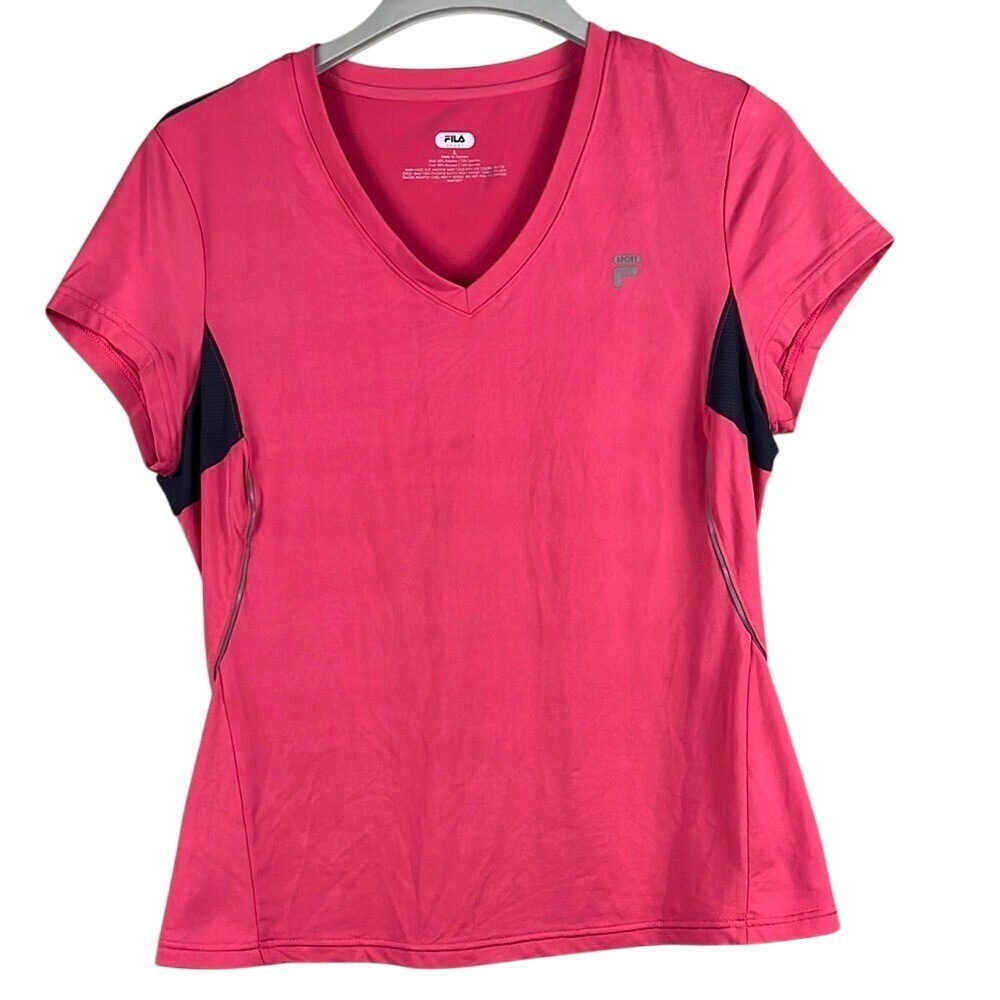 Fila Sport Performance Fitted Short Sleeve Tee Womens‎ Size Large Pink Black